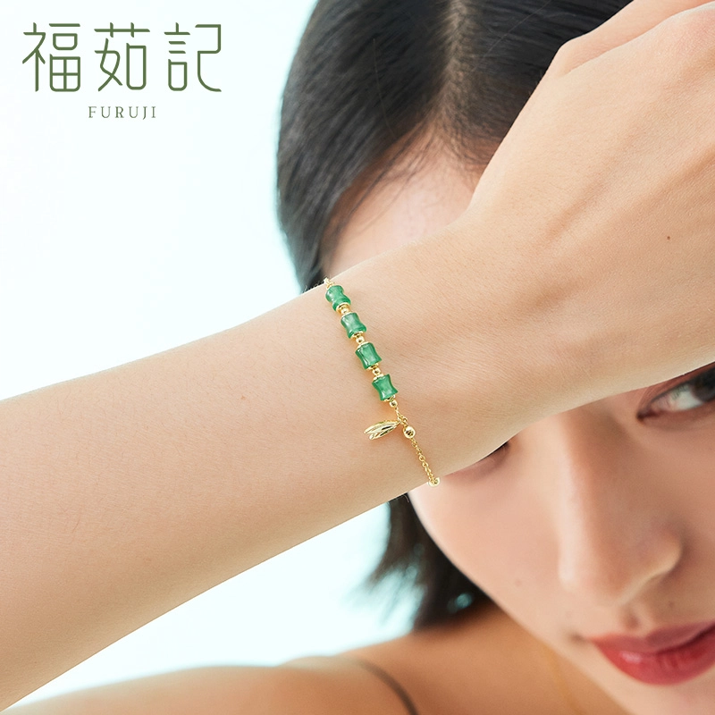 福茹记 竹够爱你 新中式竹节竹叶  百搭精致小众设计 玉髓 手链 女款