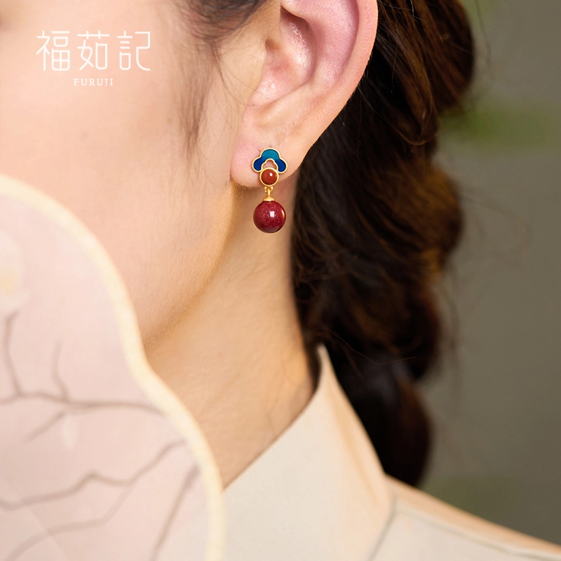 福茹记 【鸿运吉祥】祥云 新中式温柔红色超显白复古#好运 精致气质优雅 中短款修饰脸型 朱砂 耳环 女款