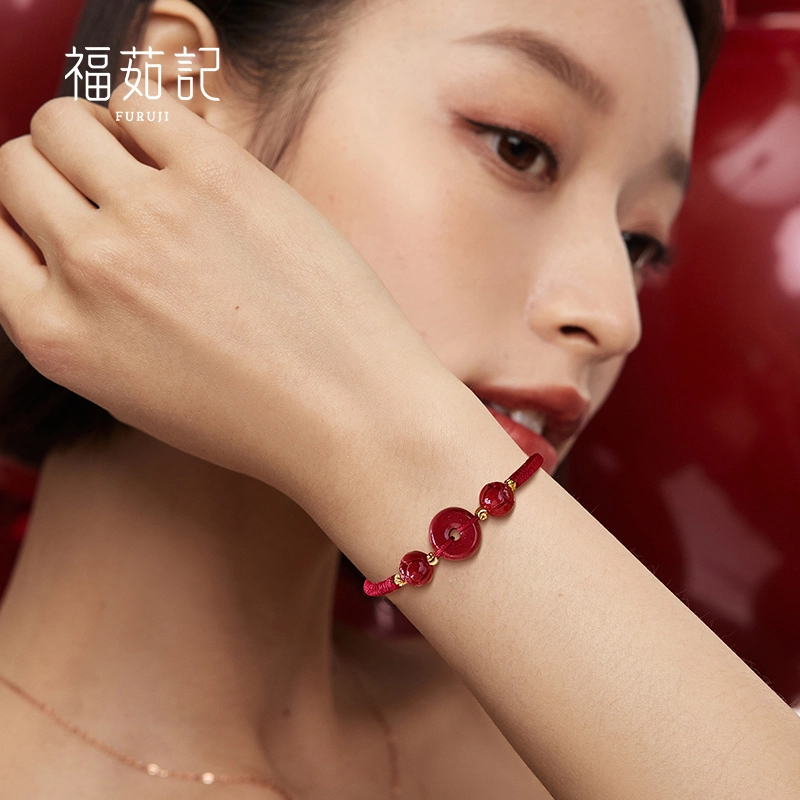 福茹记 平安圆环 莲花莲藕平安 佳偶天成中式国风 吉祥如意#好运 朱砂 手链 女款