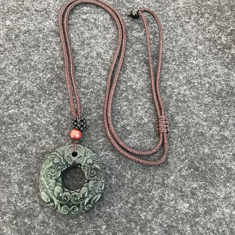 饰福瑞 貔貅平安扣 岫玉（蛇纹石玉） 项链 男女同款情侣款