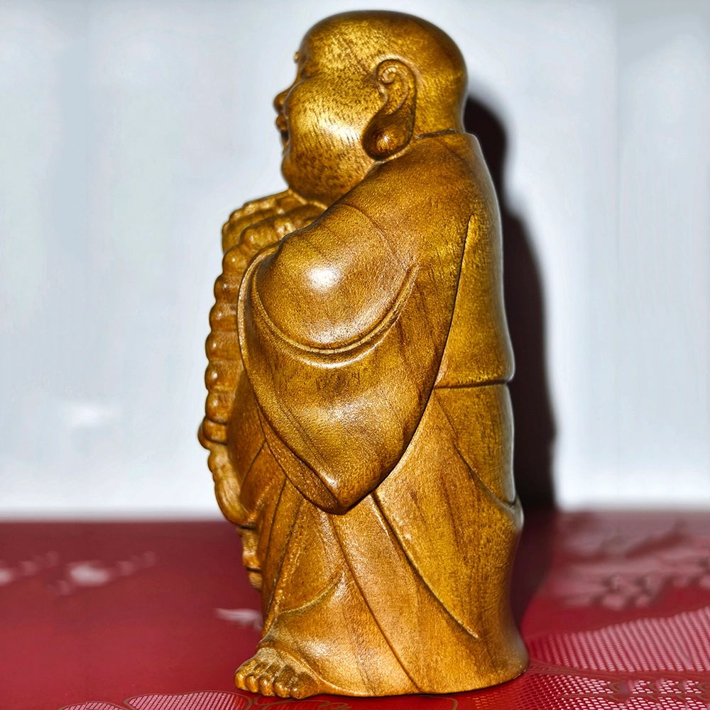 仙作美 （假一赔万）小叶桢老料整木雕刻招财弥勒佛手把件 楠木 摆件 男女同款情侣款