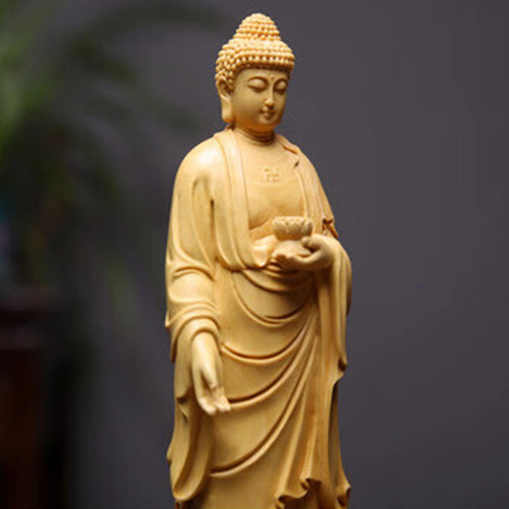 仙作美 木雕阿弥陀佛大日如来佛像供奉守护神 黄杨木 木作摆件 男女同款情侣款
