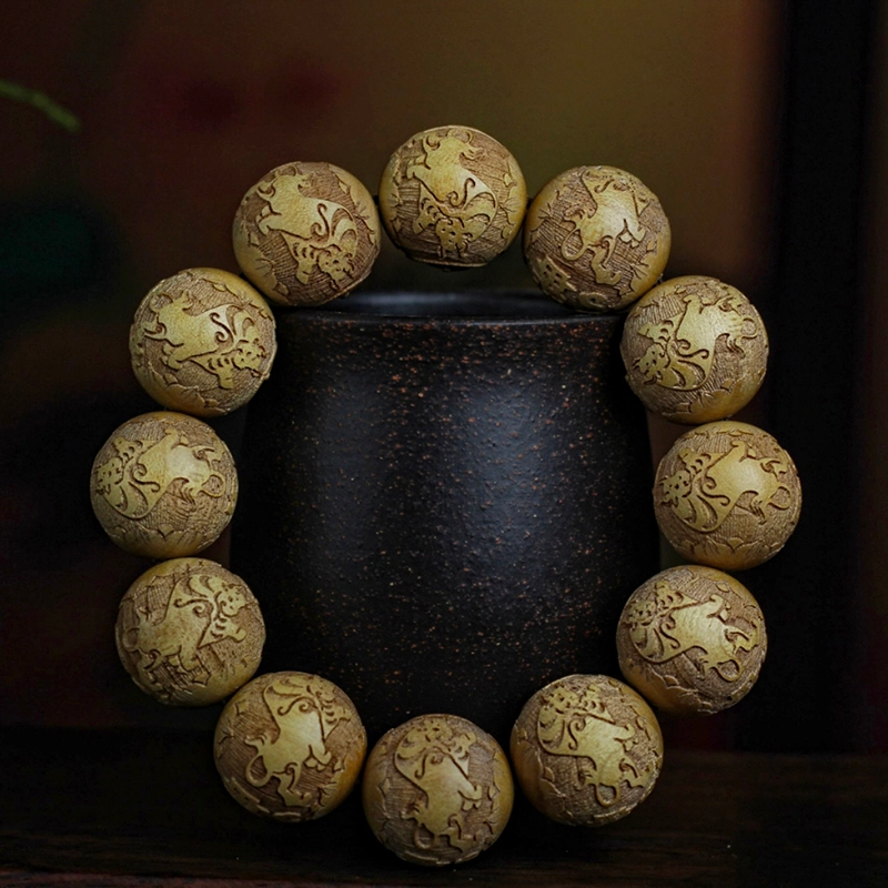 仙作美 文玩雕刻珠 金丝楠木 木作手串 男款 楠木