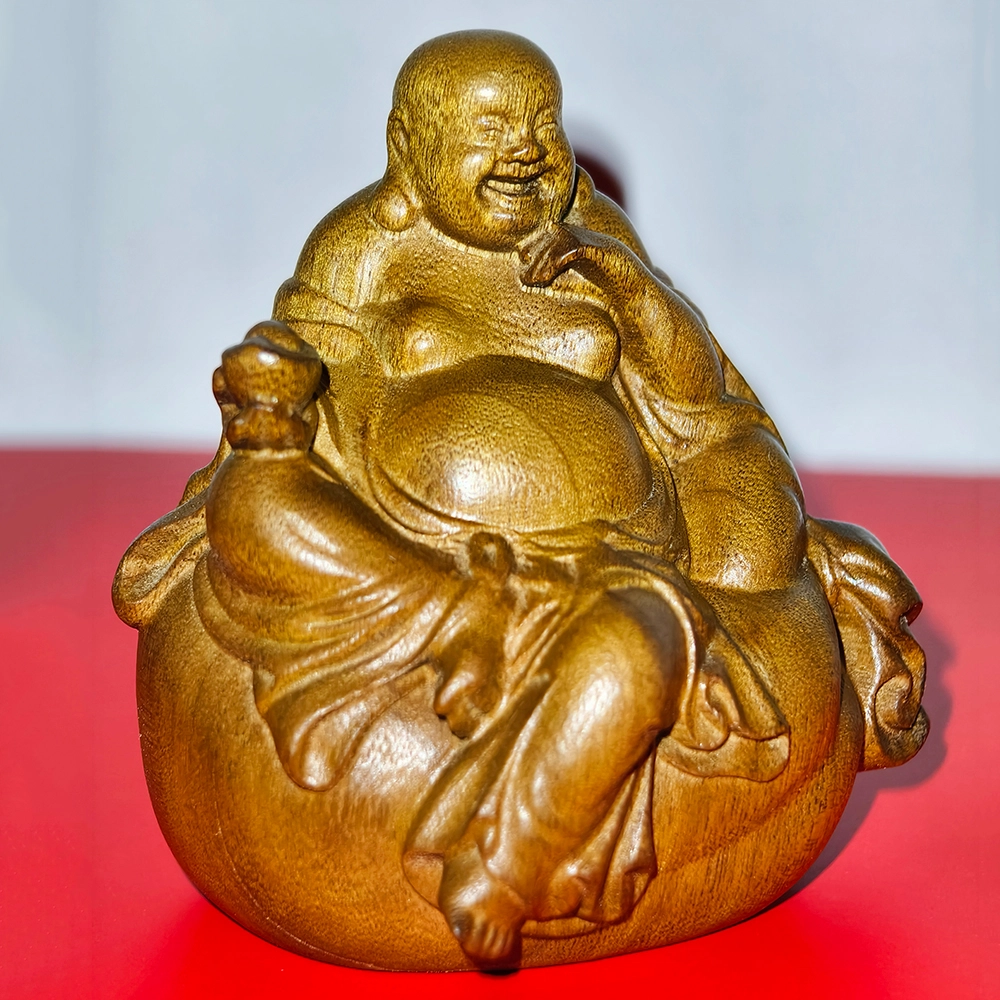 仙作美 小叶桢楠枯木老料整木雕刻布袋弥勒手把件 楠木 木作摆件 男女同款情侣款