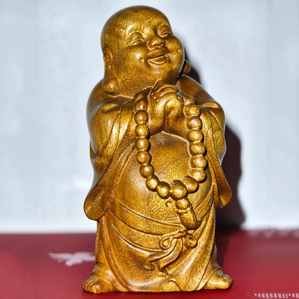仙作美 （假一赔万）小叶桢老料整木雕刻招财弥勒佛手把件 楠木 摆件 男女同款情侣款