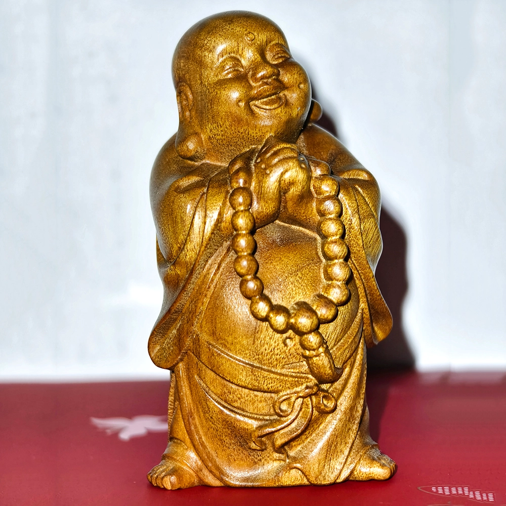 仙作美 （假一赔万）小叶桢老料整木雕刻招财弥勒佛手把件 楠木 摆件 男女同款情侣款