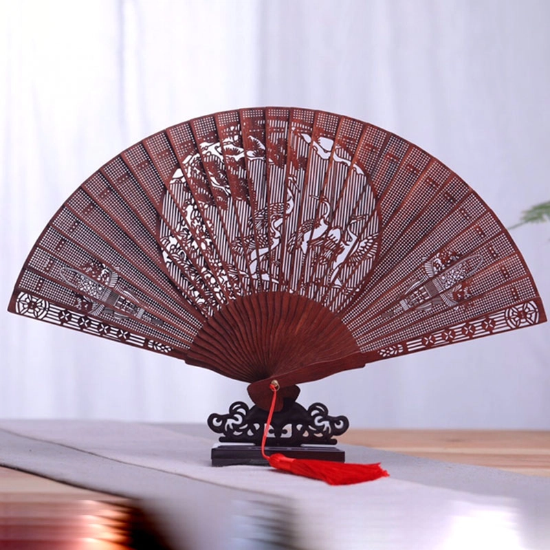 仙作美 国潮苏扇松鹤折扇延年 花梨木 木作把件 男女同款情侣款 花梨木