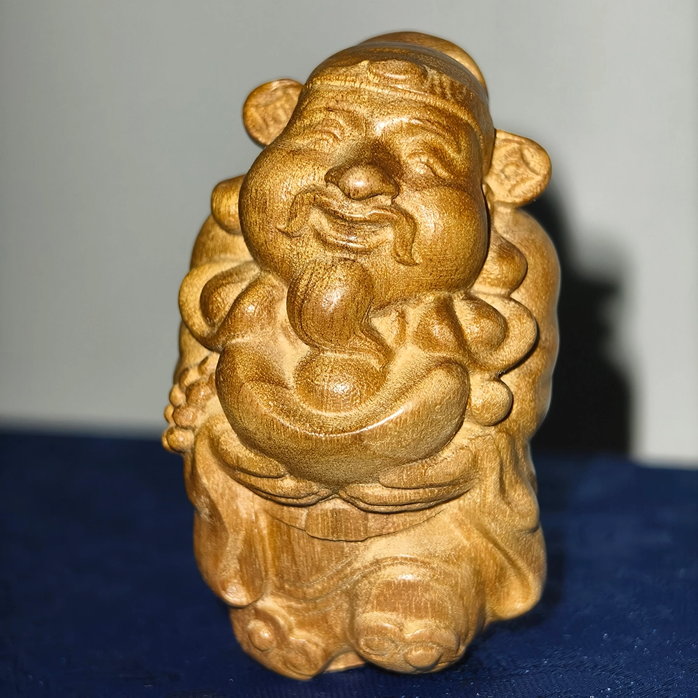 仙作美 假一赔万（财神爷）金丝楠小叶桢楠手把件整木雕刻#好运 楠木 木作摆件 男女同款情侣款