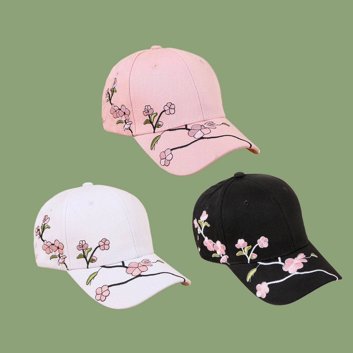 撞青春 百搭刺绣梅花帽粉色帽子遮阳弯檐帽潮流 涤纶 鸭舌帽 女款