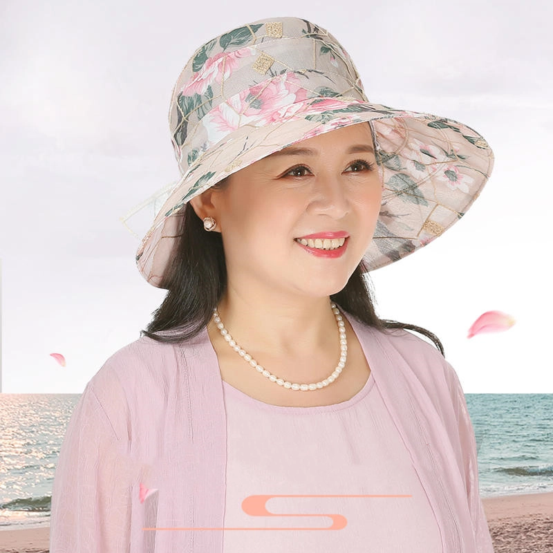 撞青春 帽子遮阳帽防紫外线大沿骑车帽户外中老年人太阳帽 棉麻 防晒帽 女款