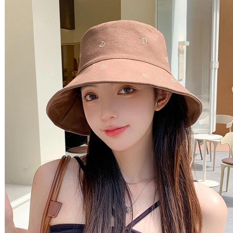 撞青春 字母刺绣双面戴子女宽檐显脸小百搭时尚遮阳盆帽沙滩太阳帽 棉 渔夫帽 女款