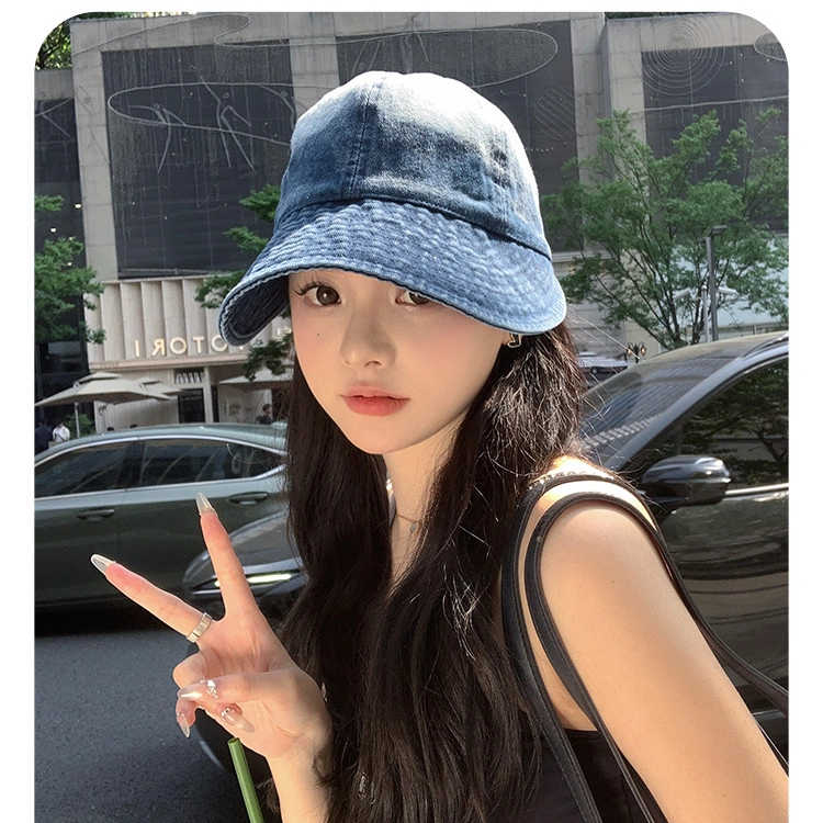 撞青春 夏季大帽檐遮阳防晒款防紫外线太阳帽子 牛仔布 渔夫帽 女款