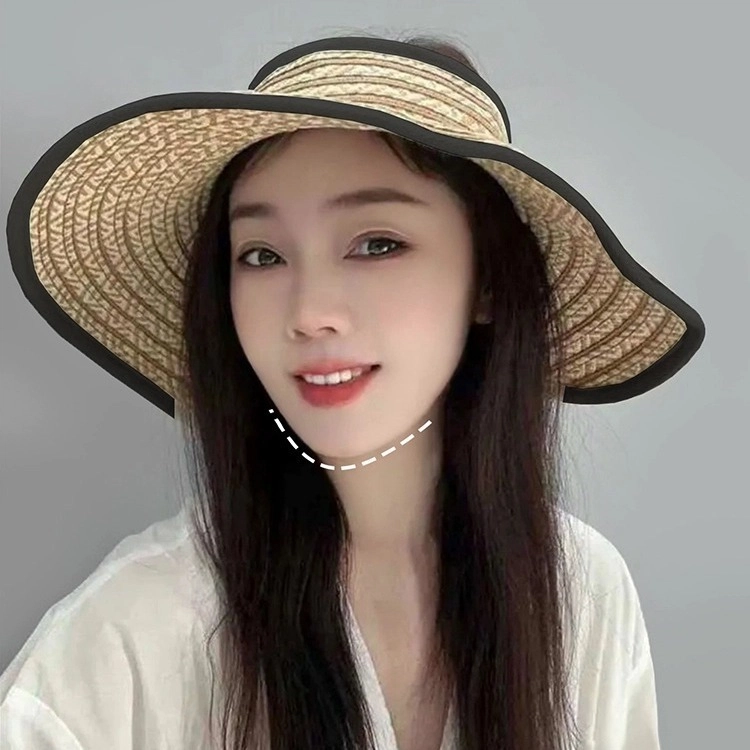 撞青春 大帽檐帽子海边空顶遮阳帽时尚百搭太阳帽 草编 防晒帽 女款