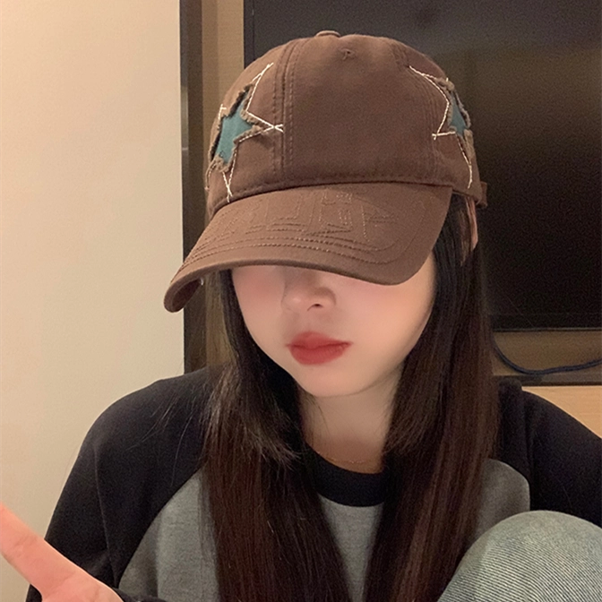 撞青春 复古大头围帽女星星做旧潮流百搭欧美嘻哈深顶显脸小 聚酯纤维 鸭舌帽 男女同款情侣款