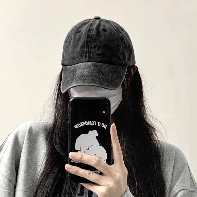 撞青春 水洗牛仔显脸小复古做旧春秋大头围防晒遮阳 棉 鸭舌帽 男女同款情侣款