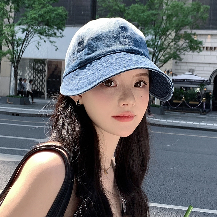 撞青春 夏季大帽檐遮阳防晒款防紫外线太阳帽子 牛仔布 渔夫帽 女款