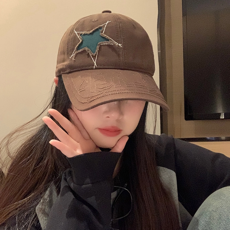 撞青春 复古大头围帽女星星做旧潮流百搭欧美嘻哈深顶显脸小 聚酯纤维 鸭舌帽 男女同款情侣款