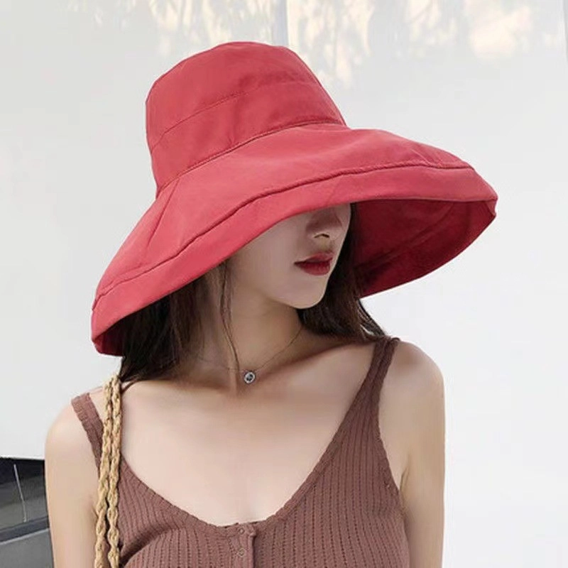 撞青春 大檐遮脸太阳帽户外出游盆帽夏天防晒 桃皮绒 渔夫帽 女款