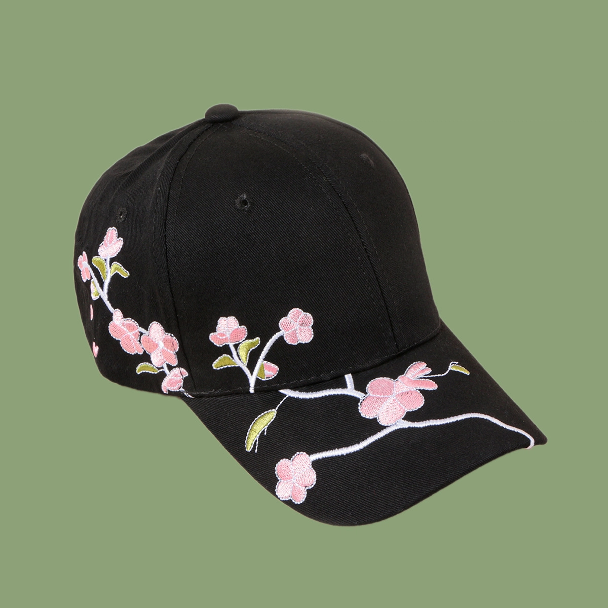 撞青春 百搭刺绣梅花帽粉色帽子遮阳弯檐帽潮流 涤纶 鸭舌帽 女款