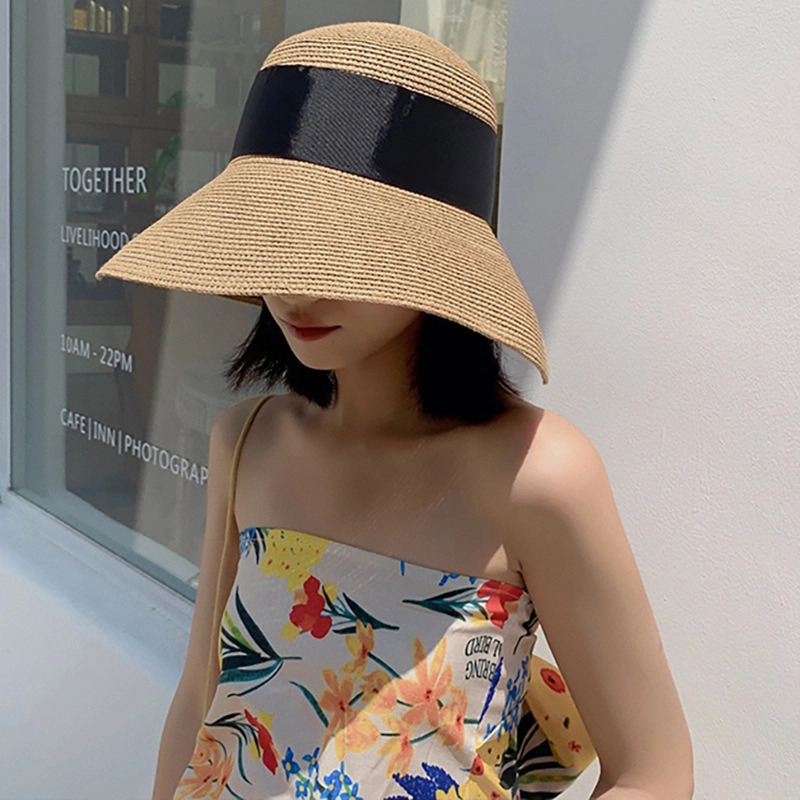 撞青春 蝴蝶结草帽夏季海边度假防晒遮阳帽透气太阳帽 草编 渔夫帽 女款