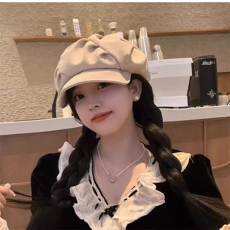撞青春 云朵褶皱包八角素颜短檐 腈纶 贝雷帽 女款