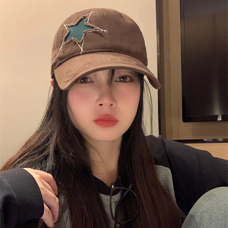 撞青春 复古大头围帽女星星做旧潮流百搭欧美嘻哈深顶显脸小 聚酯纤维 鸭舌帽 男女同款情侣款