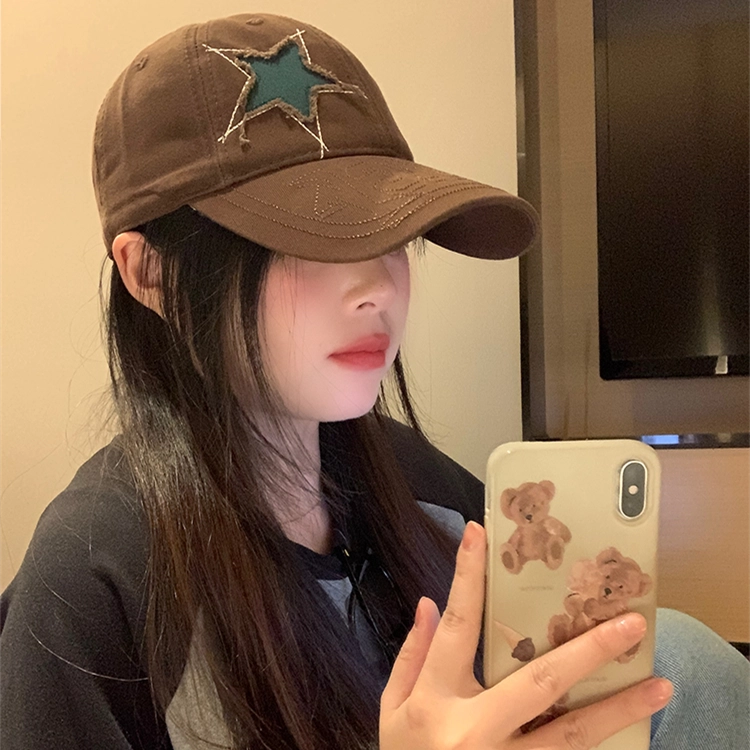 撞青春 复古大头围帽女星星做旧潮流百搭欧美嘻哈深顶显脸小 聚酯纤维 鸭舌帽 男女同款情侣款