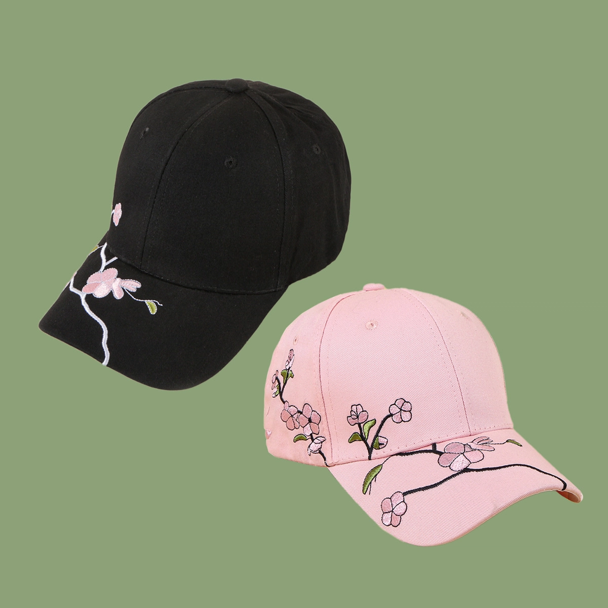 撞青春 百搭刺绣梅花帽粉色帽子遮阳弯檐帽潮流 涤纶 鸭舌帽 女款