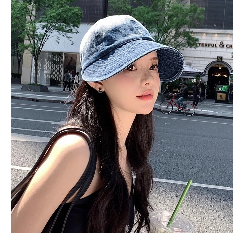 撞青春 夏季大帽檐遮阳防晒款防紫外线太阳帽子 牛仔布 渔夫帽 女款