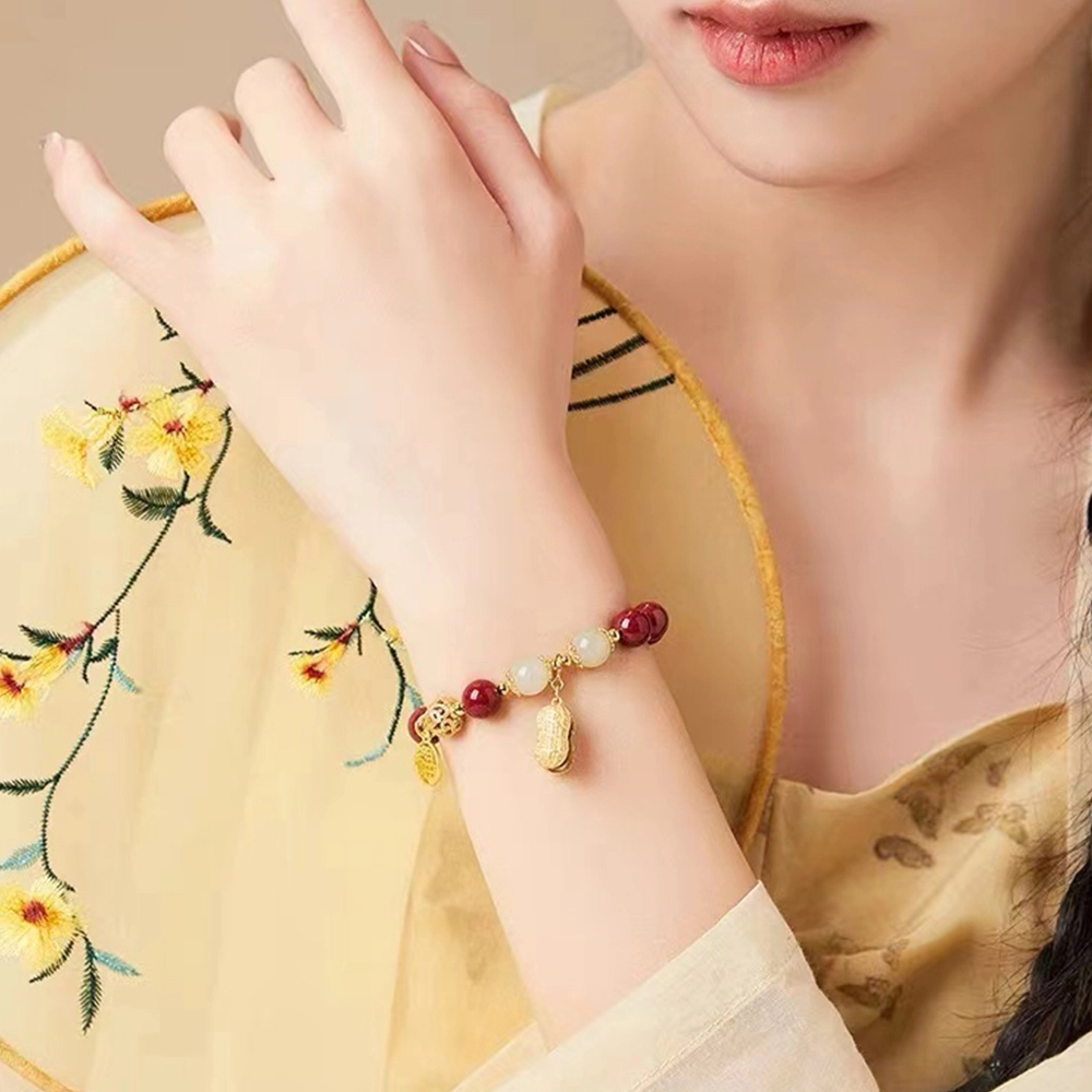 泡泡贝 轻奢优雅小众设计好事花生转运绣球设计 再造辰砂朱砂 手串 女款