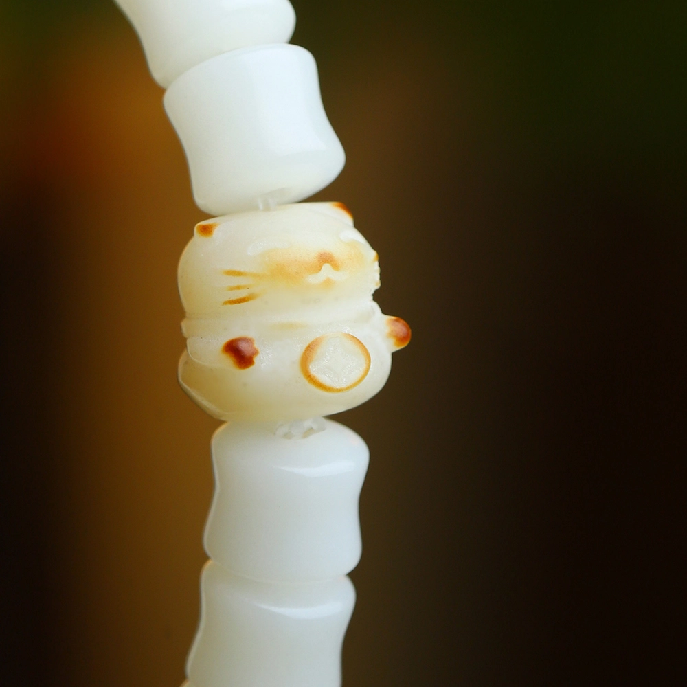 镯瑾 有钱花节节高招财猫竹节转运珠 国潮新中式 趣味小众设计可爱精致 绕指柔 白玉菩提 手串 男女同款情侣款