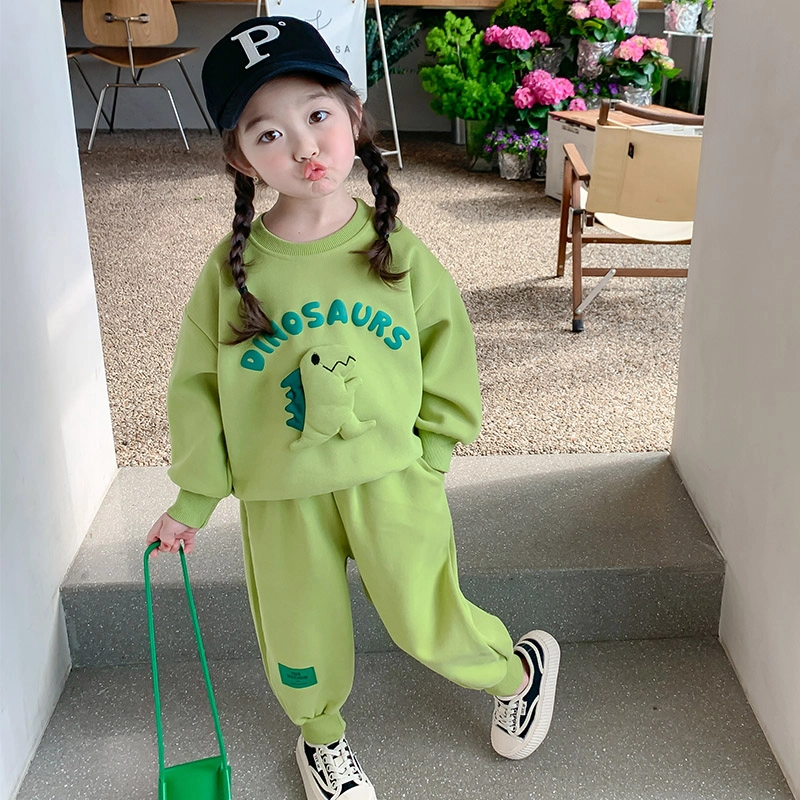 木木屋 舒适简约立体恐龙休闲运动套装 绿色儿童款