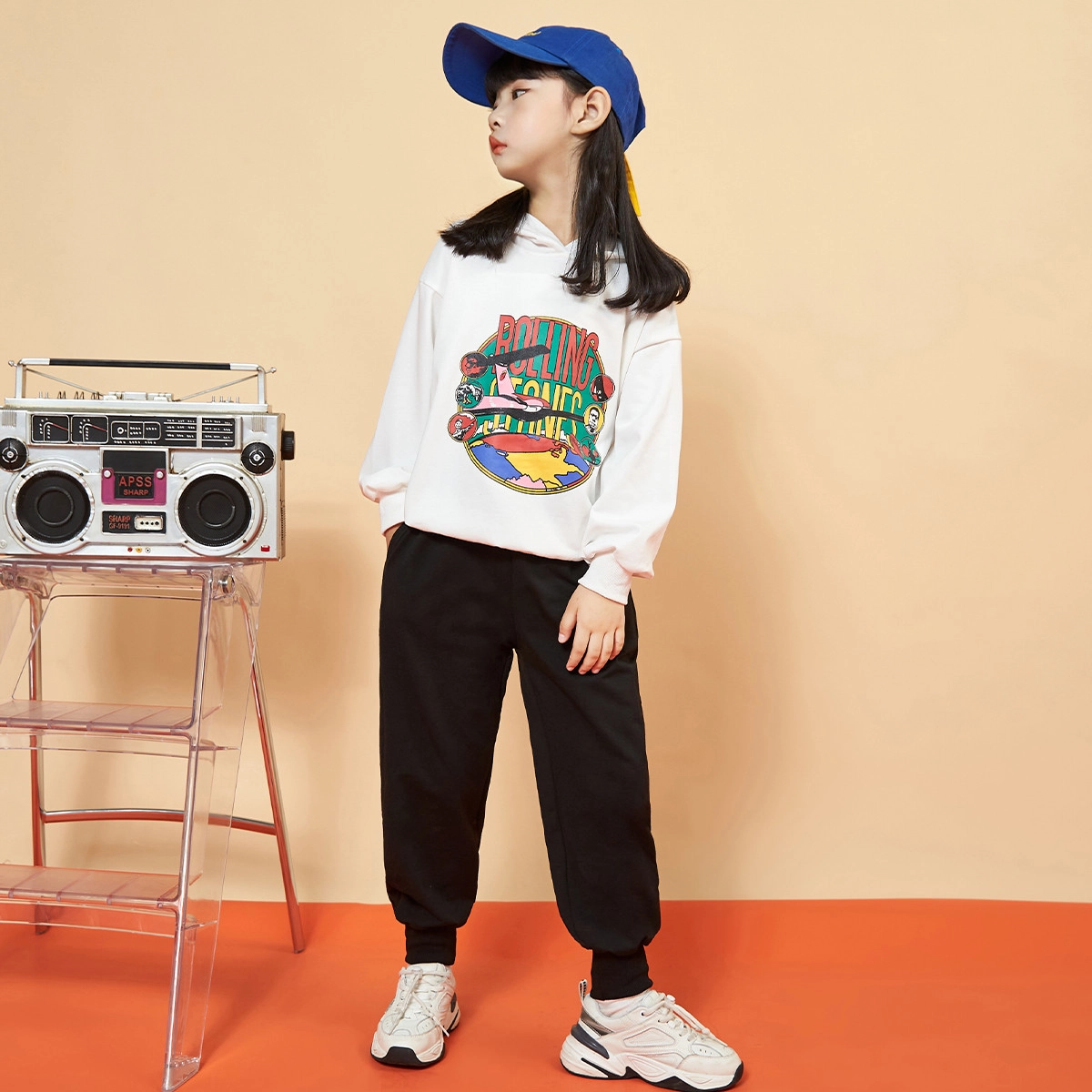 木木屋 舒适柔软轻盈宽松透气休闲运动套装 儿童款 白色