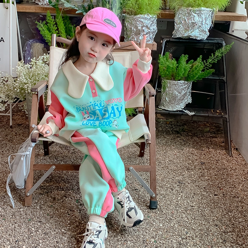 木木屋 柔软舒适透套头娃娃领休闲运动套装 绿色儿童款