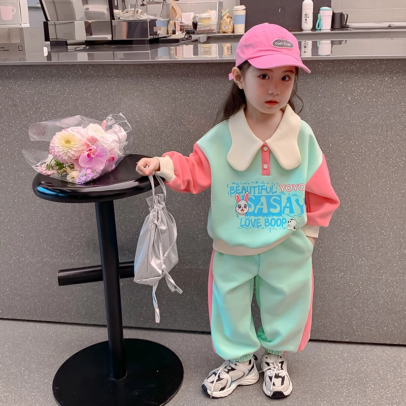 木木屋 柔软舒适透套头娃娃领休闲运动套装 绿色儿童款