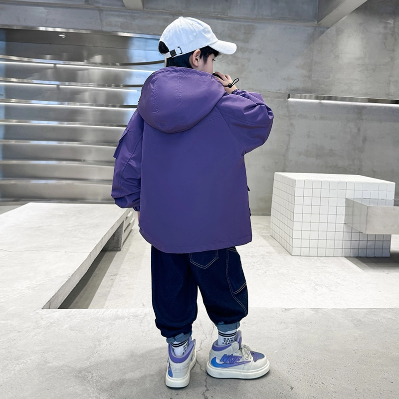 木木屋 连帽舒适亲肤拉链长袖夹克外套 紫色青少年