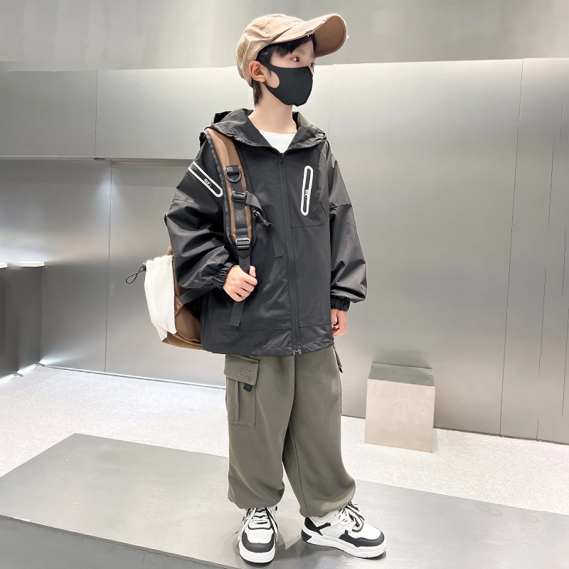木木屋 舒适亲肤简约连帽拉链长袖夹克外套青少年