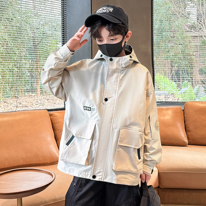 木木屋 简约大口袋连帽拉链舒适百搭长袖夹克外套青少年