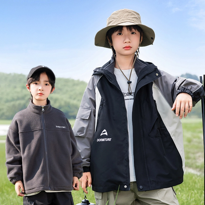 木木屋 时尚洋气插肩拼色字母印花连帽三合一长袖夹克外套 黑色 青少年