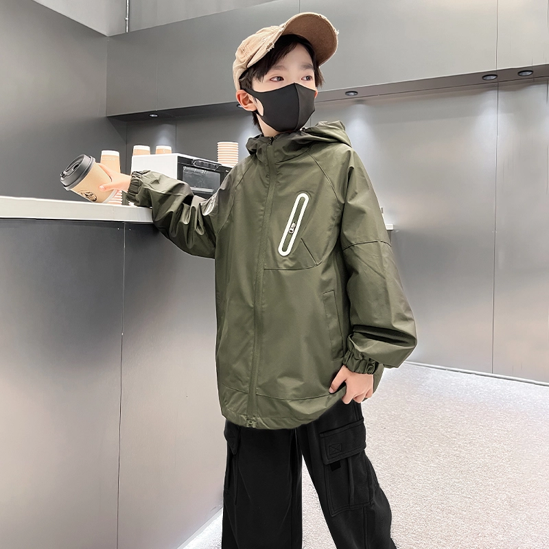 木木屋 舒适亲肤简约连帽拉链长袖夹克外套青少年