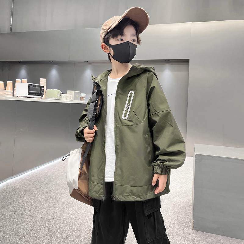 木木屋 舒适亲肤简约连帽拉链长袖夹克外套青少年