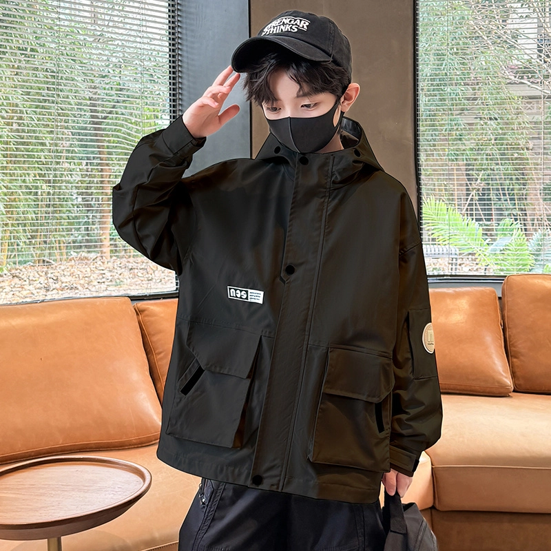 木木屋 简约大口袋连帽拉链舒适百搭长袖夹克外套青少年
