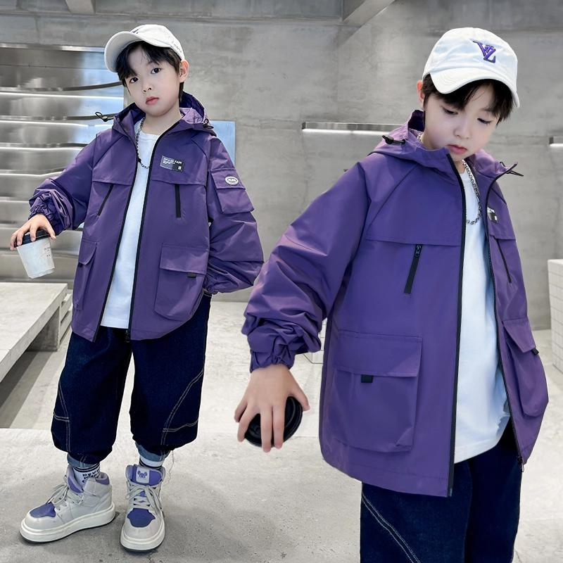 木木屋 连帽舒适亲肤拉链长袖夹克外套 紫色青少年