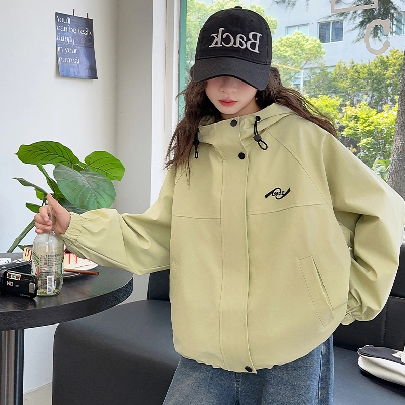 木木屋 时尚洋气插肩纯色连帽长袖夹克外套 青少年