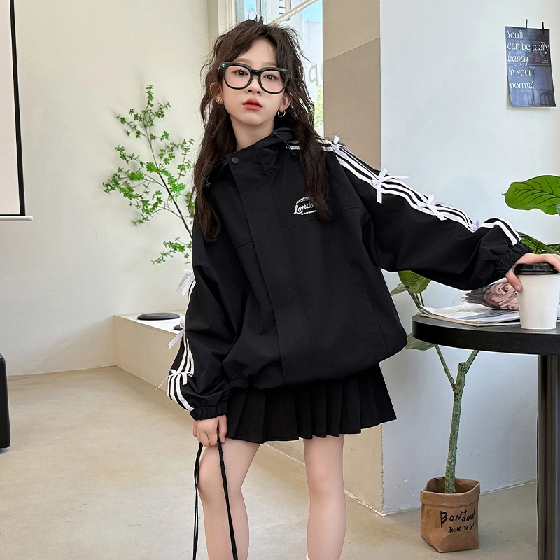 木木屋 舒适连帽拉链条纹夹克外套 青少年