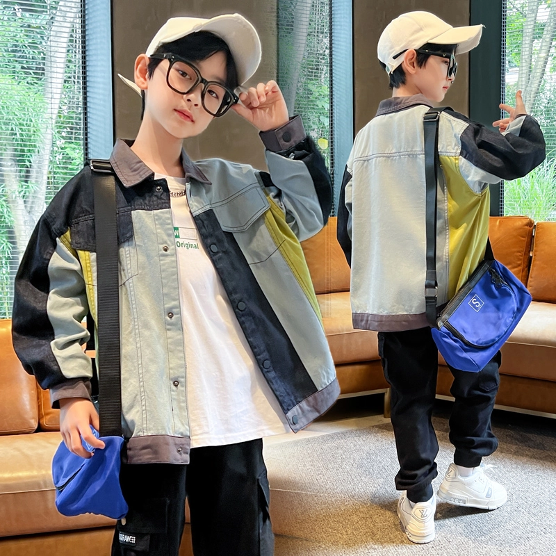 木木屋 舒适翻领落肩夹克外套 拼色青少年