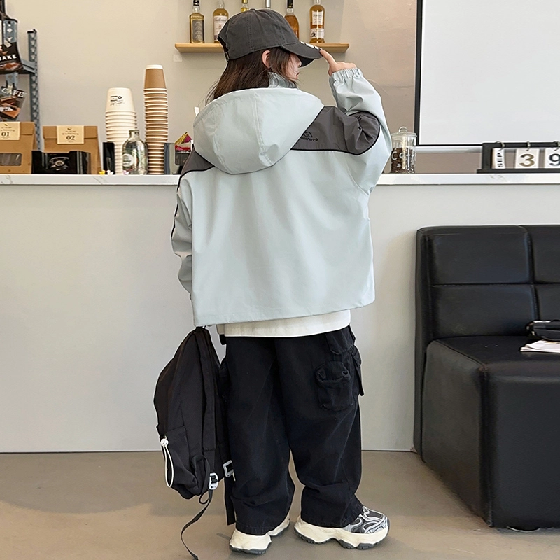 木木屋 连帽洋气字母拼接舒适插肩长袖夹克外套青少年