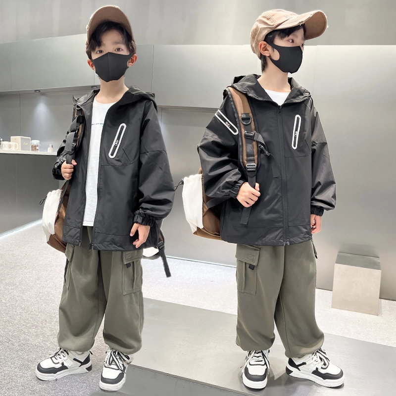 木木屋 舒适亲肤简约连帽拉链长袖夹克外套青少年