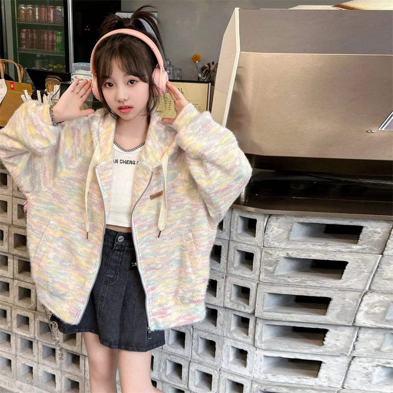 木木屋 舒适连帽拉链夹克外套 彩虹色 青少年