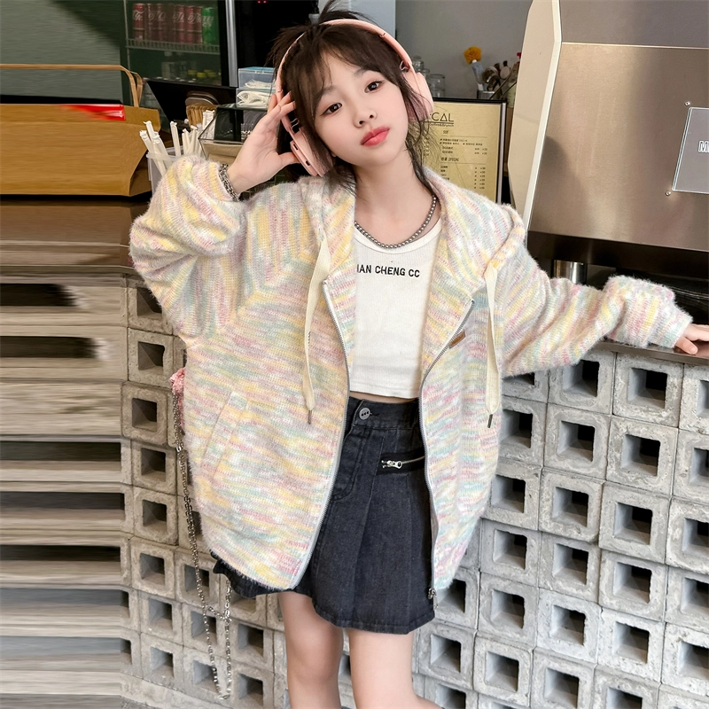 木木屋 舒适连帽拉链夹克外套 彩虹色 青少年